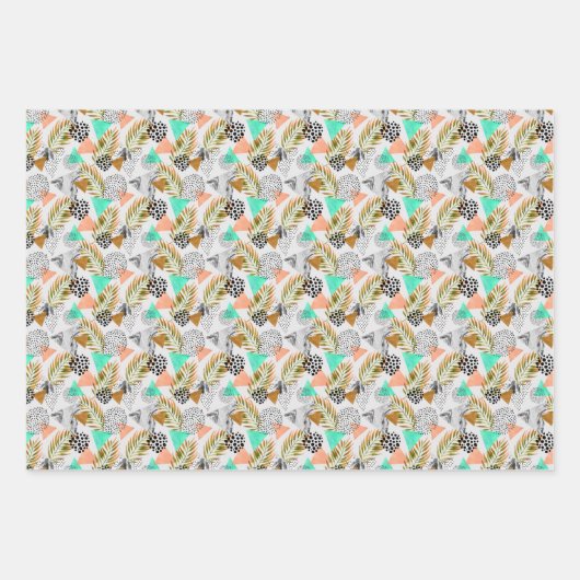 抽象芸術幾何学的熱帯葉模様 ラッピングペーパーシート (正面2)