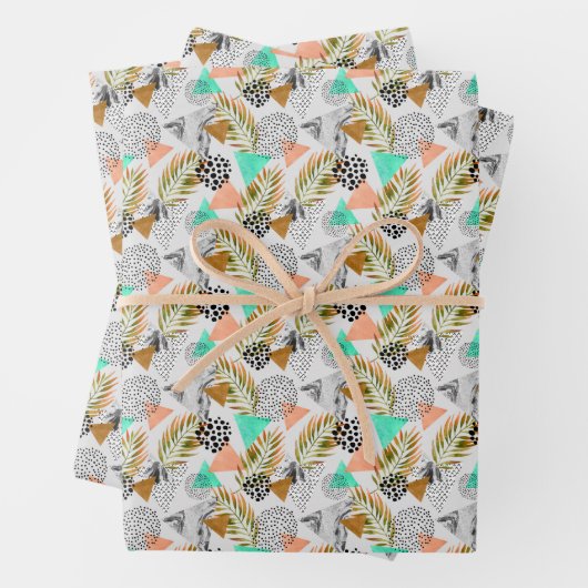 抽象芸術幾何学的熱帯葉模様 ラッピングペーパーシート (インサイチュ)