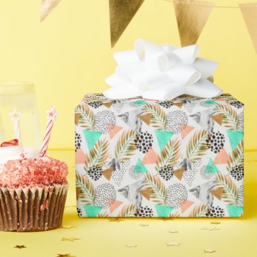 抽象芸術幾何学的熱帯葉模様 ラッピングペーパー (誕生日パーティー)