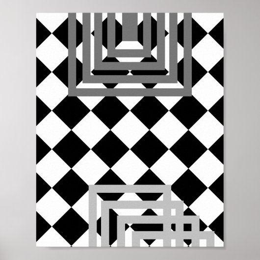 抽象芸術幾何学的白黒グレー ポスター (正面)