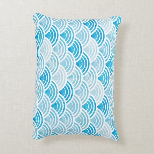 抽象芸術幾何学的継ぎ目のない青い水かき模様 アクセントクッション (裏面(縦))