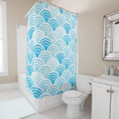 抽象芸術幾何学的継ぎ目のない青い水かき模様 シャワーカーテン (インサイチュ)