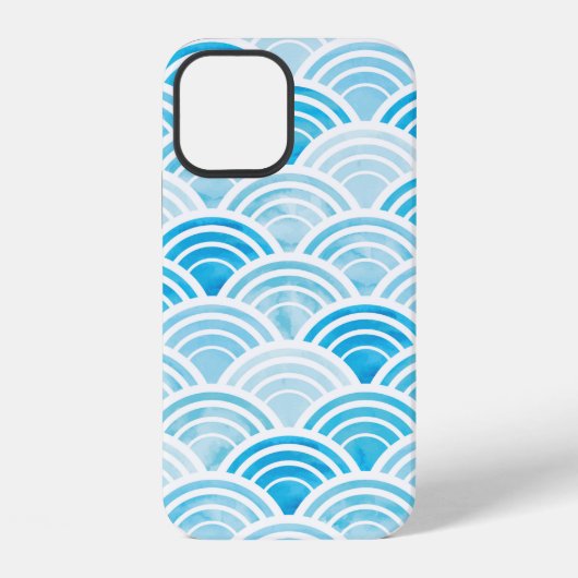 抽象芸術幾何学的継ぎ目のない青い水かき模様 iPhoneケース (裏面)