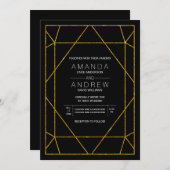 抽象芸術幾何学的金ゴールドグリッタージュエル結婚ズ 招待状 (正面/裏面)