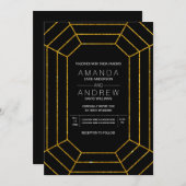 抽象芸術幾何学的金ゴールドグリッター結婚ダイヤモンド 招待状 (正面/裏面)