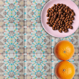 抽象芸術幾何学的鏡茶色ベージュティール（緑がかった色）パターン タイル