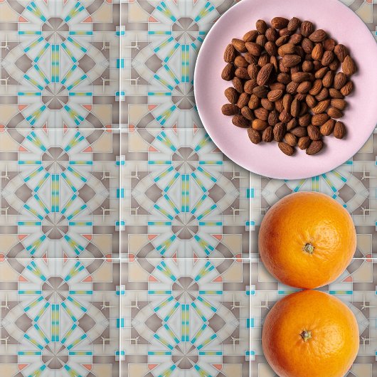 抽象芸術幾何学的鏡茶色ベージュティール(緑がかった色)パターン タイル