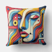 抽象芸術幾何学的顔デザインはっきりした – および鮮やか クッション (裏面)