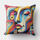 抽象芸術幾何学的顔デザインはっきりした – および鮮やか クッション (正面)