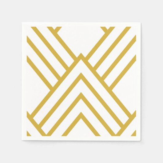 抽象芸術幾何学的、白および金ゴールド スタンダードカクテルナプキン (正面)