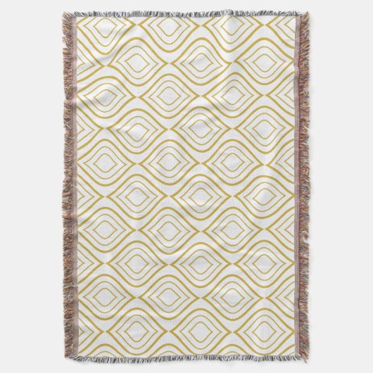 抽象芸術幾何学的、白および金ゴールド スローブランケット (正面縦)