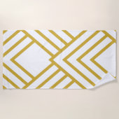 抽象芸術幾何学的、白および金ゴールド ビーチタオル (正面)