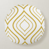 抽象芸術幾何学的、白および金ゴールド ラウンドクッション (正面)
