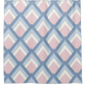 抽象芸術幾何学的、青、ピンク、白オフ シャワーカーテン (正面)