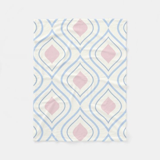 抽象芸術幾何学的、青、ピンク、白オフ フリースブランケット (正面)