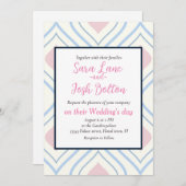 抽象芸術幾何学的、青、ピンク、白オフ 招待状 (正面/裏面)