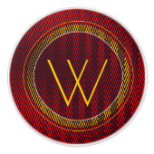 抽象芸術幾何学赤と黒のストライプモノグラム セラミックノブ (正面)