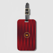 抽象芸術幾何学赤と黒のストライプモノグラム ラゲッジタグ (正面縦)