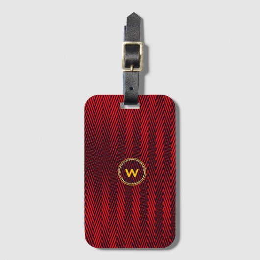 抽象芸術幾何学赤と黒のストライプモノグラム ラゲッジタグ (正面縦)