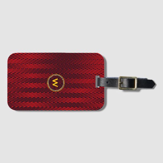 抽象芸術幾何学赤と黒のストライプモノグラム ラゲッジタグ (正面横)