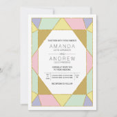 抽象芸術幾何宝石ピンクミッモダント結婚ミント 招待状 (正面)