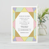 抽象芸術幾何宝石ピンクミッモダント結婚ミント 招待状 (スタンド正面)