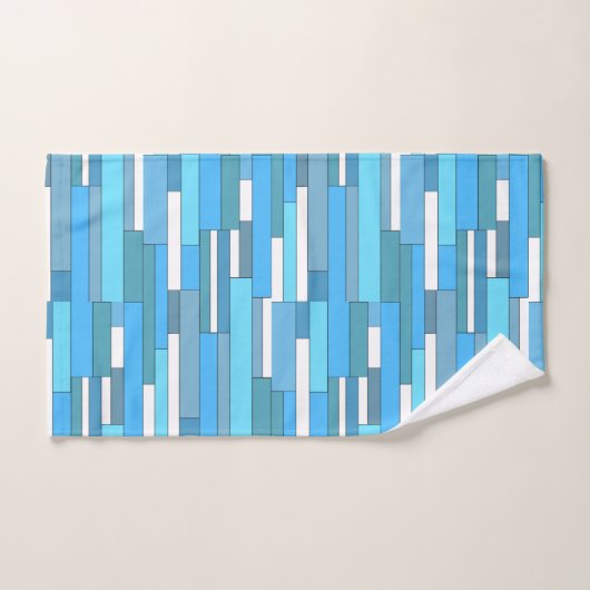 抽象芸術幾何形状のティール（緑がかった色）とターコイズ バスタオルセット (ハンドタオル)