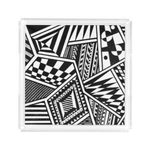 抽象芸術幾何形状白黒パターンハンド アクリルトレー