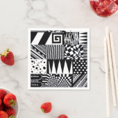 抽象芸術幾何形状白黒パターンハンド スタンダードカクテルナプキン (インサイチュ)