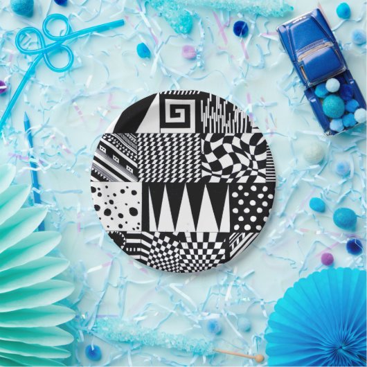 抽象芸術幾何形状白黒パターンハンド ペーパープレート