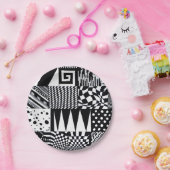 抽象芸術幾何形状白黒パターンハンド ペーパープレート (パーティー)