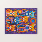 抽象芸術幾何絵を描猫 ジグソーパズル (横)