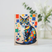 抽象芸術幾何絵を描猫 ポストカード (スタンド正面)