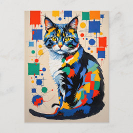 抽象芸術幾何絵を描猫 ポストカード