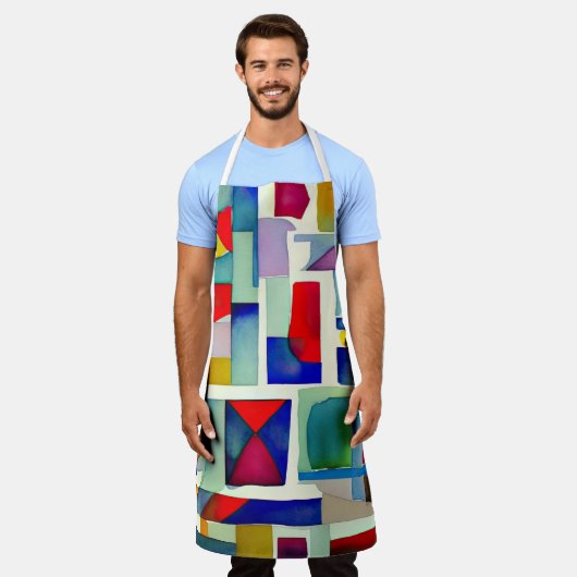 抽象芸術幾何絵画図形 エプロン (着用した状態)