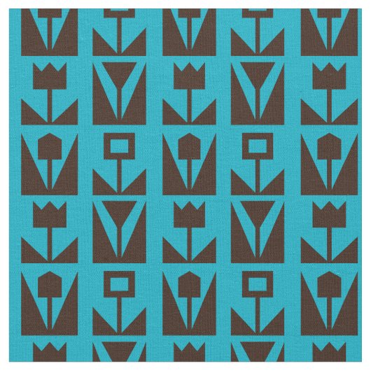 抽象芸術幾何青色花柄 ファブリック (クローズアップ)