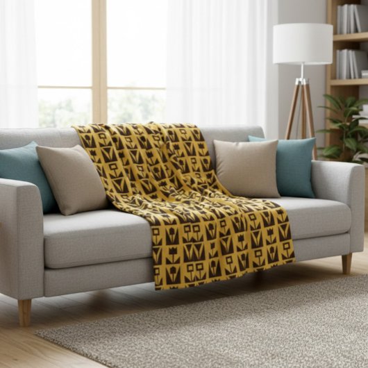 抽象芸術幾何黄色フローラ毛布 フリースブランケット