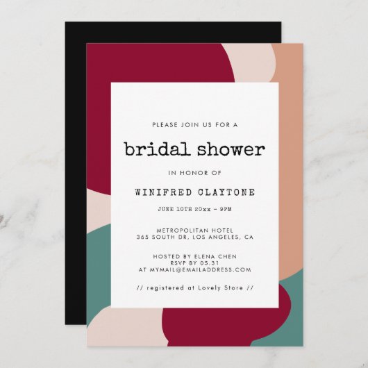 抽象芸術形コンテンポラリーブライダルシャワー 招待状 (正面/裏面)