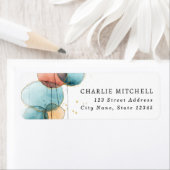 抽象芸術形ブルーピンクテラコッタ差出人住所 ラベル (インサイチュ)