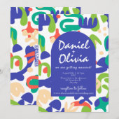 抽象芸術形状QRのシームレスパタ結婚ーン 招待状 (正面/裏面)