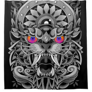 抽象芸術怒虎 シャワーカーテン