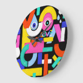 抽象芸術愛、目：カラフルパターン ラージ壁時計 (傾斜)