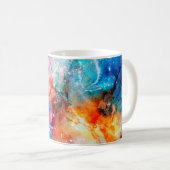抽象芸術手作りのテクスチャ。マーブリングブルーとオラン コーヒーマグカップ (正面右)