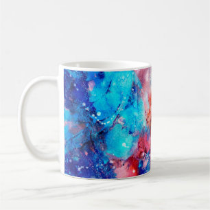 抽象芸術手作りのテクスチャ。マーブリングブルーとオラン コーヒーマグカップ
