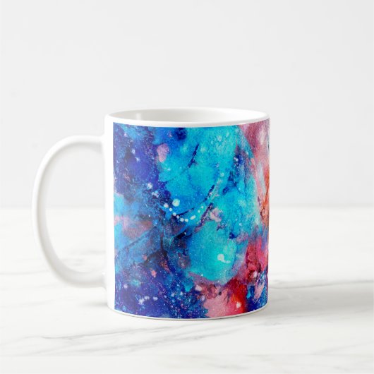 抽象芸術手作りのテクスチャ。マーブリングブルーとオラン コーヒーマグカップ (左)