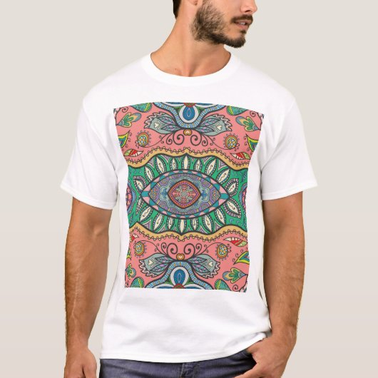 抽象芸術手描きトライバルパターン。 Tシャツ (正面)
