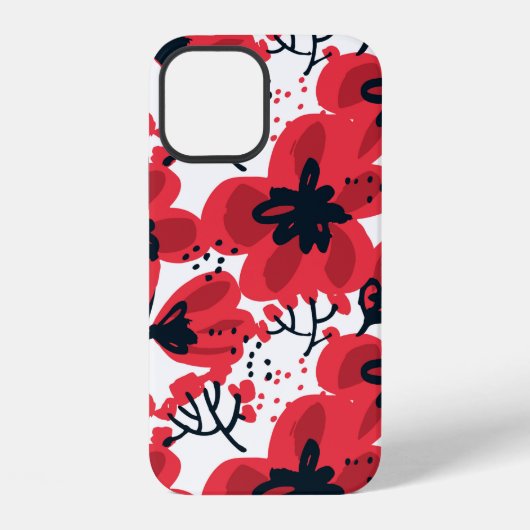 抽象芸術手描き赤い花シームレスパターン iPhoneケース (裏面)