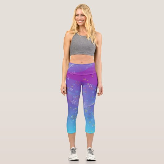 抽象芸術散在する星を紫から青へグラデーション カプリレギンス (正面)