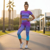 抽象芸術散在する星を紫から青へグラデーション カプリレギンス