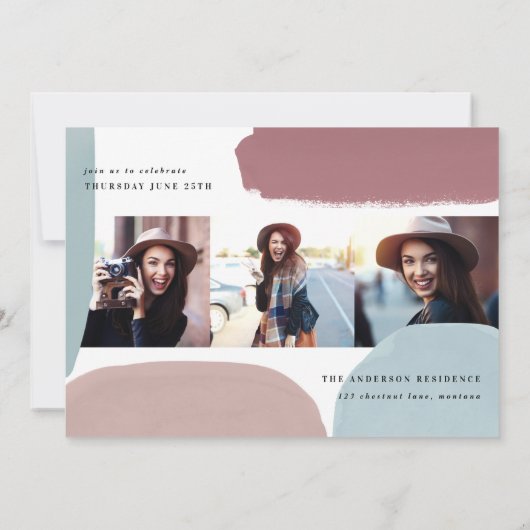 抽象芸術数々のカラフル写真卒業 案内状 (裏面)